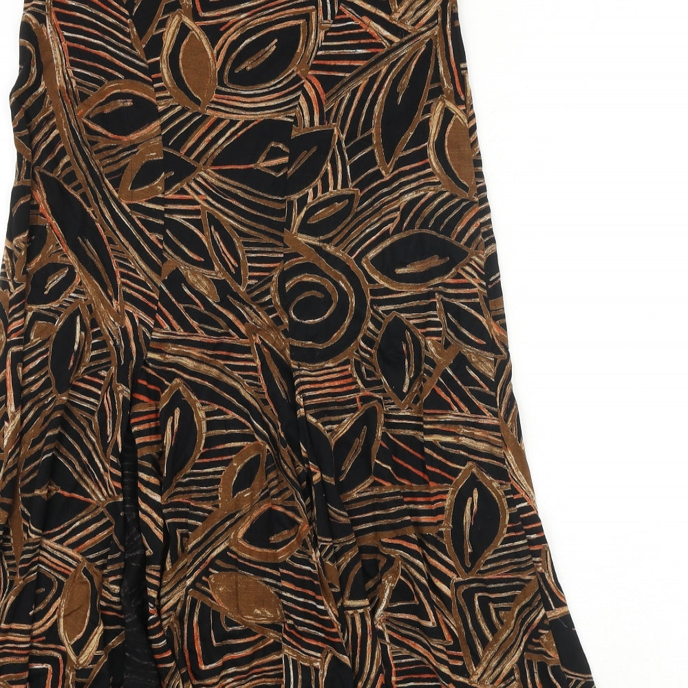 CC Womens Brown Geometric Viscose Swing Skirt Size S Button