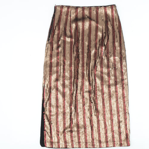 Autograph Womens Multicoloured Striped Polyester A-Line Skirt Size 8 Zip