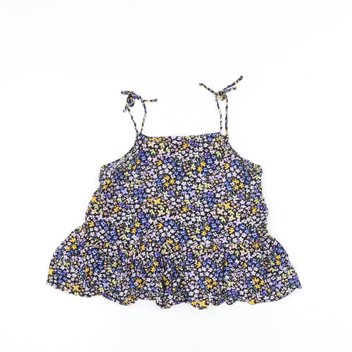 H&M Girls Multicoloured Floral Viscose Basic Tank Size 11-12 Years Square Neck Tie