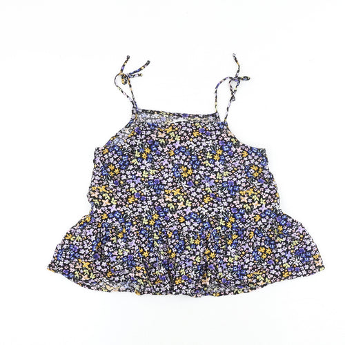 H&M Girls Multicoloured Floral Viscose Basic Tank Size 11-12 Years Square Neck Tie