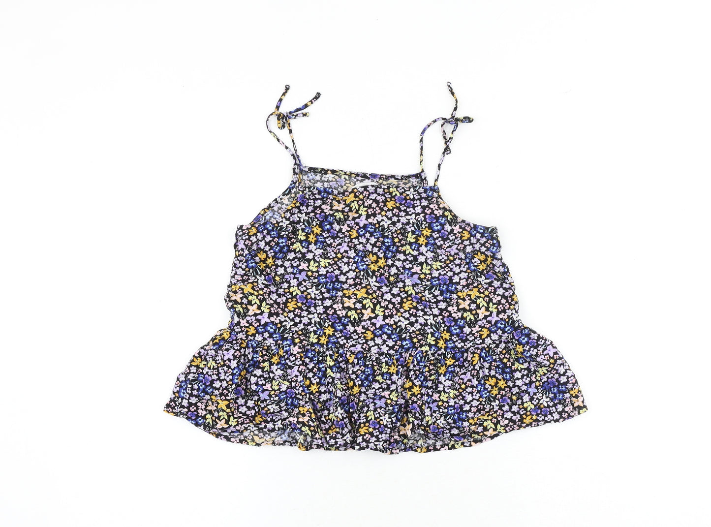 H&M Girls Multicoloured Floral Viscose Basic Tank Size 11-12 Years Square Neck Tie