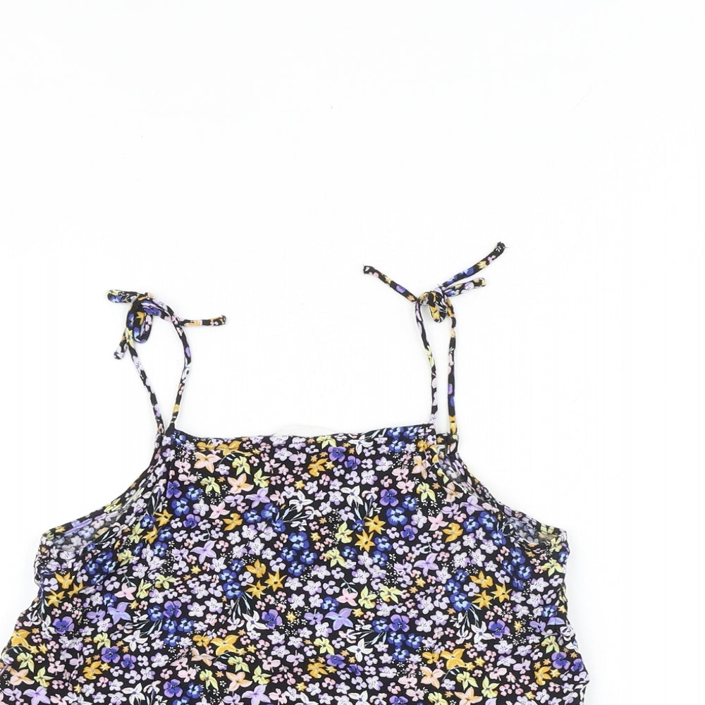 H&M Girls Multicoloured Floral Viscose Basic Tank Size 11-12 Years Square Neck Tie