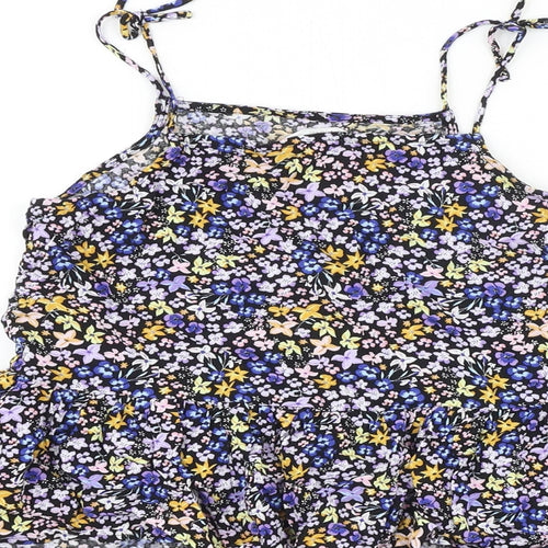 H&M Girls Multicoloured Floral Viscose Basic Tank Size 11-12 Years Square Neck Tie