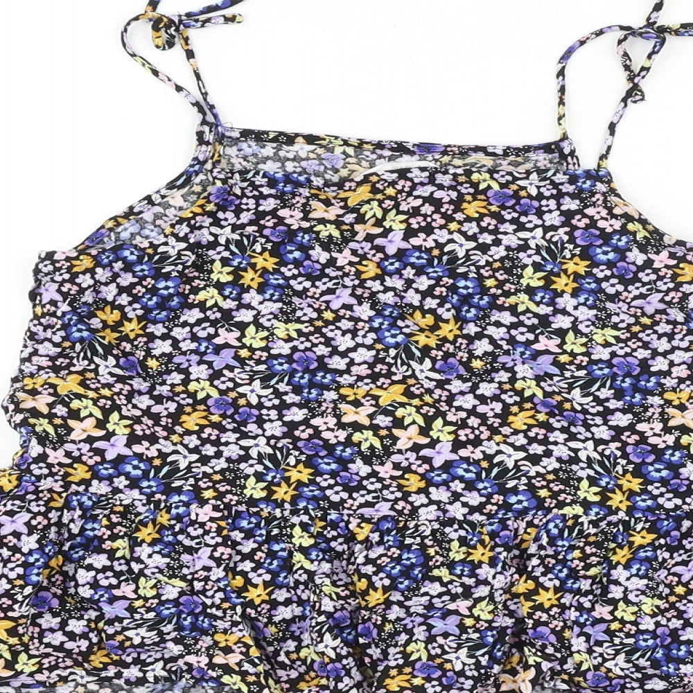 H&M Girls Multicoloured Floral Viscose Basic Tank Size 11-12 Years Square Neck Tie