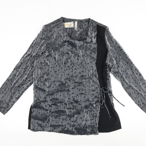 Roman Womens Grey Geometric Polyester Wrap Blouse Size 14 Round Neck