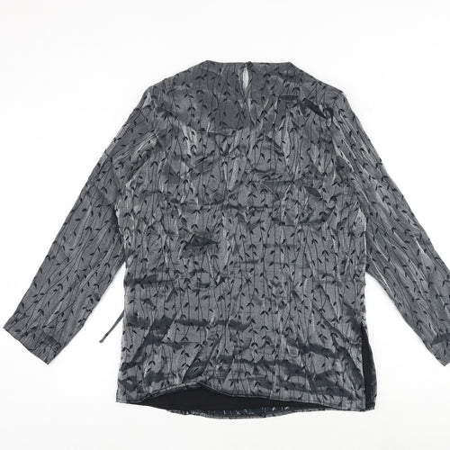 Roman Womens Grey Geometric Polyester Wrap Blouse Size 14 Round Neck