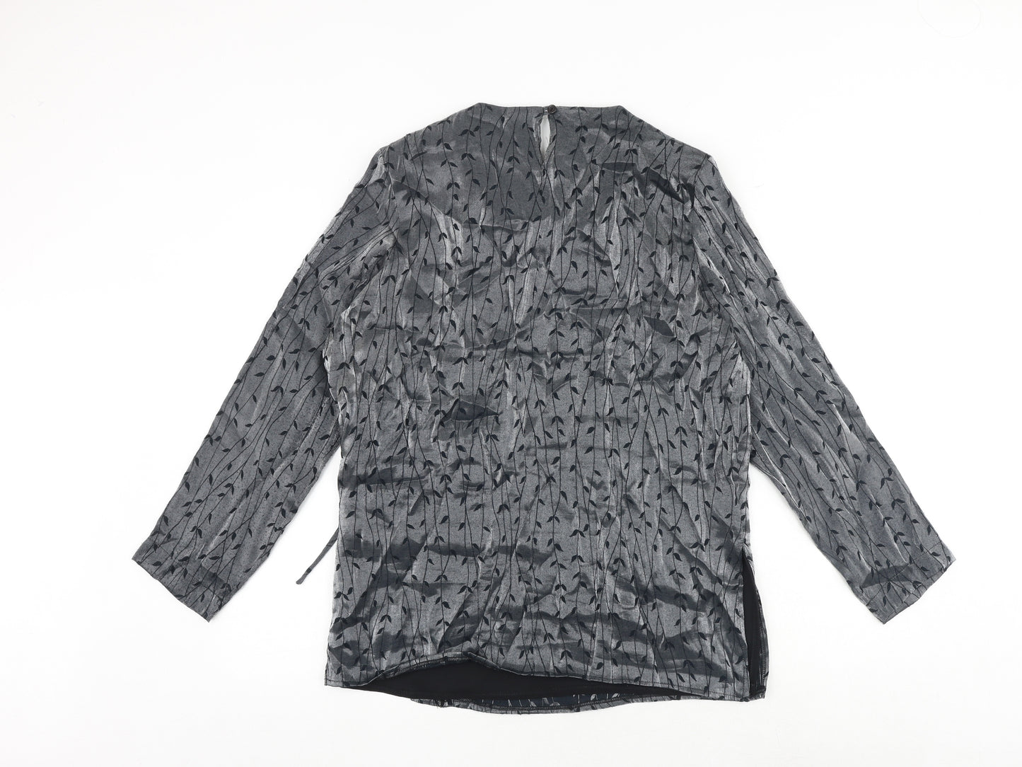 Roman Womens Grey Geometric Polyester Wrap Blouse Size 14 Round Neck