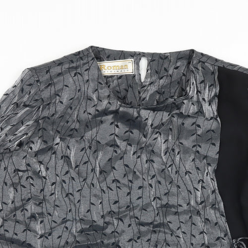 Roman Womens Grey Geometric Polyester Wrap Blouse Size 14 Round Neck