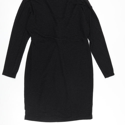 NEXT Womens Black Striped Polyester Sheath Size 16 Boat Neck Pullover - Knot Detail