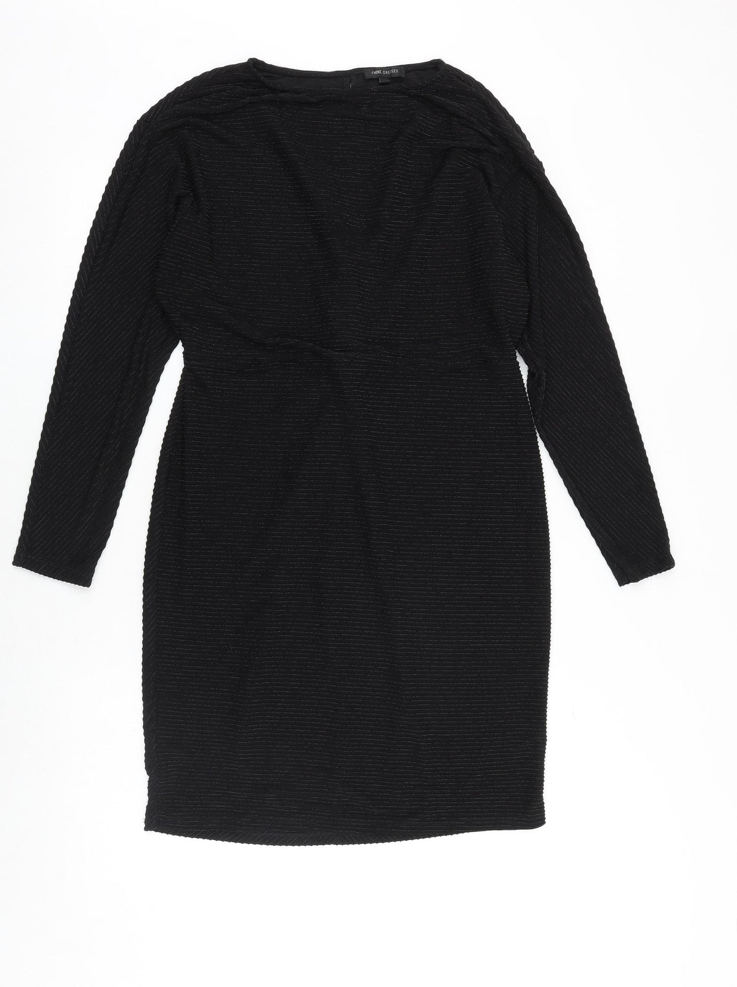 NEXT Womens Black Striped Polyester Sheath Size 16 Boat Neck Pullover - Knot Detail