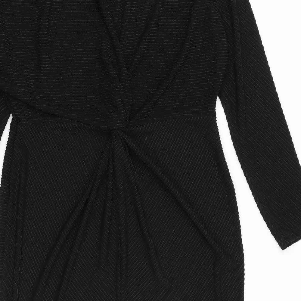 NEXT Womens Black Striped Polyester Sheath Size 16 Boat Neck Pullover - Knot Detail