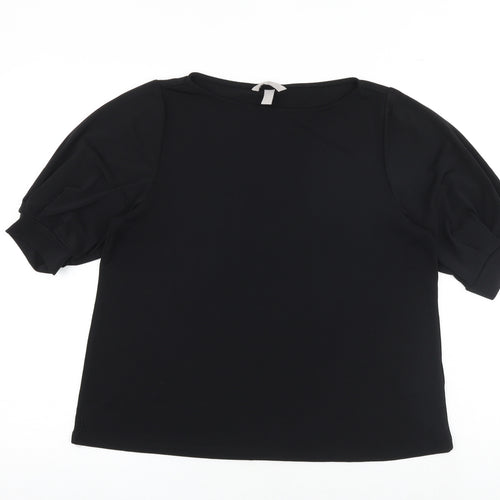 H&M Womens Black Polyester Basic Blouse Size M Round Neck
