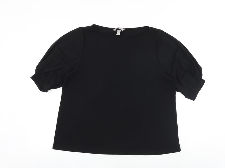 H&M Womens Black Polyester Basic Blouse Size M Round Neck