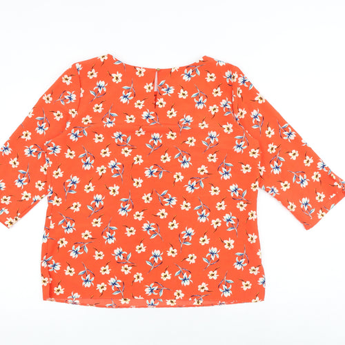 M&Co Womens Red Floral Polyester Basic Blouse Size 16 Boat Neck - Tie Sleeve Detail
