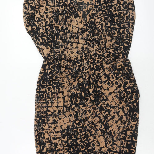 Topshop Womens Brown Geometric Polyester A-Line Size 10 V-Neck Pullover