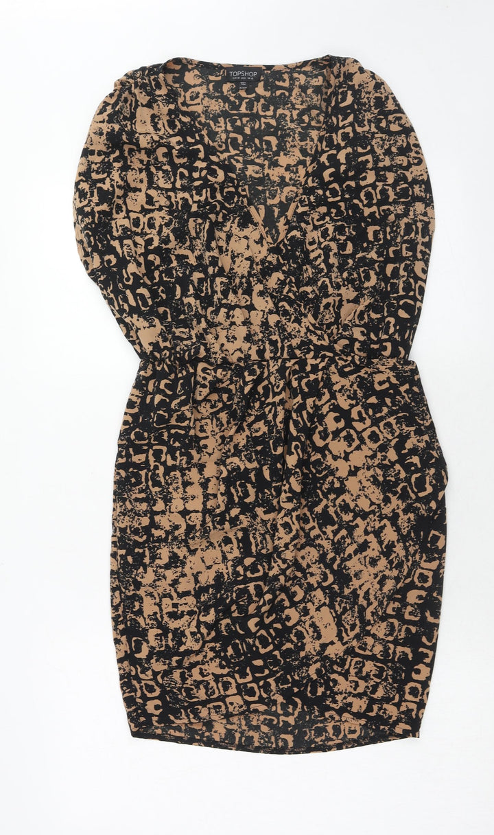 Topshop Womens Brown Geometric Polyester A-Line Size 10 V-Neck Pullover
