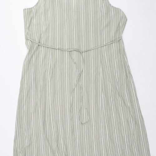 Bonmarché Womens Green Striped Polyester Shirt Dress Size 12 Collared Button