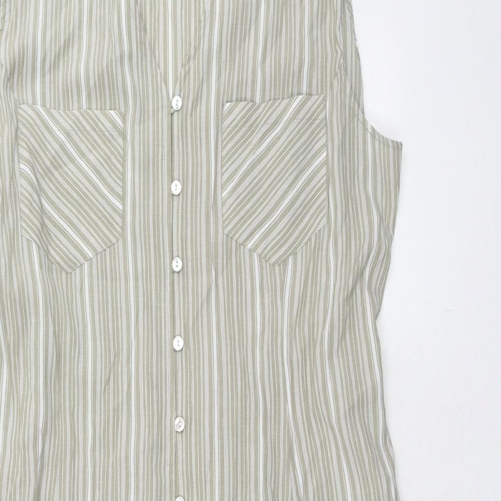 Bonmarché Womens Green Striped Polyester Shirt Dress Size 12 Collared Button