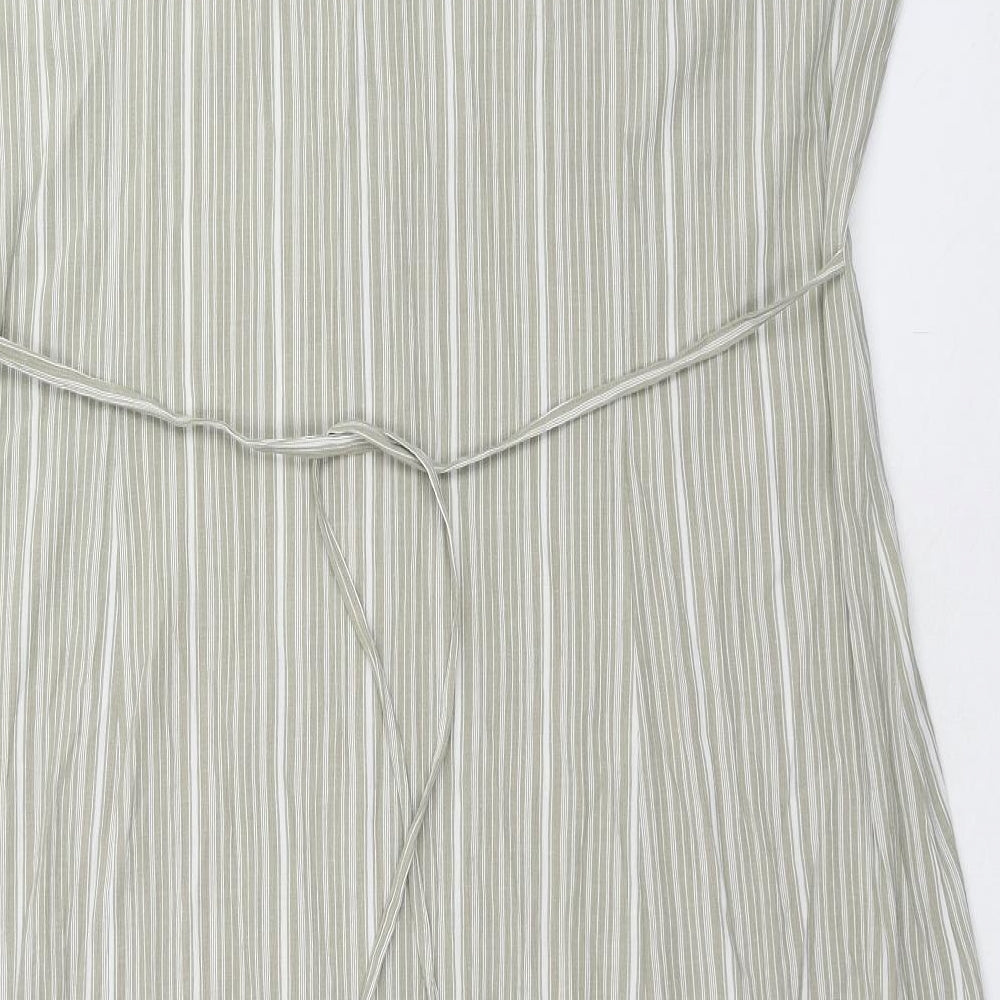Bonmarché Womens Green Striped Polyester Shirt Dress Size 12 Collared Button