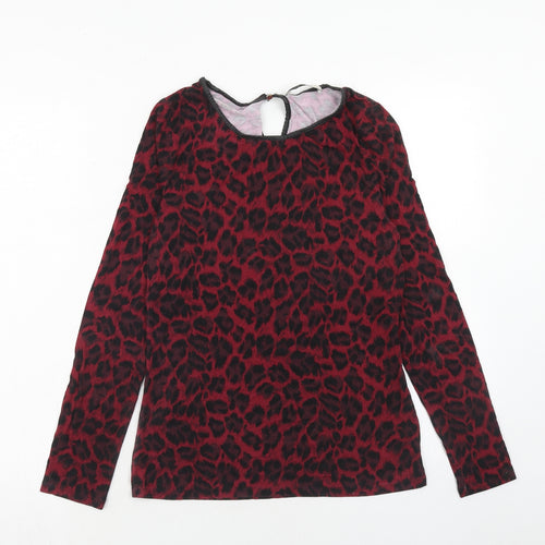 Oasis Womens Red Animal Print Viscose Basic Blouse Size M Boat Neck - Leopard Print