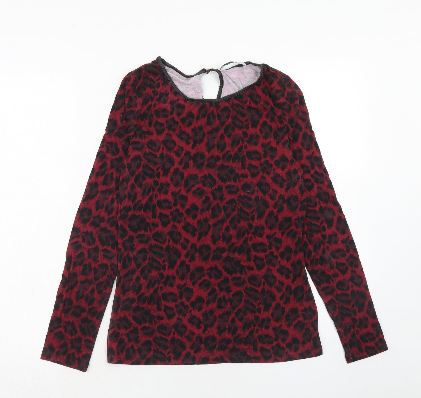 Oasis Womens Red Animal Print Viscose Basic Blouse Size M Boat Neck - Leopard Print