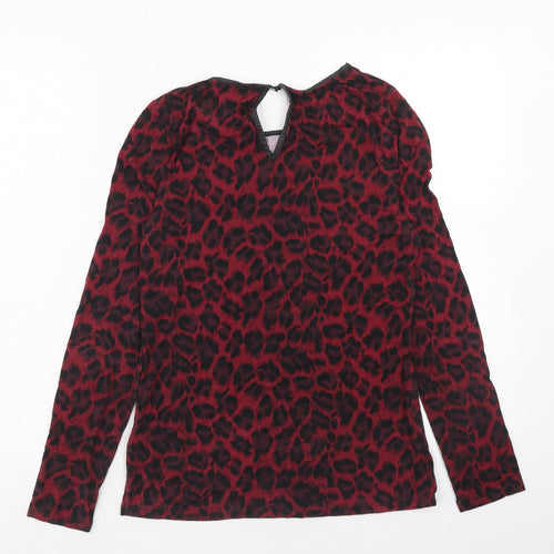 Oasis Womens Red Animal Print Viscose Basic Blouse Size M Boat Neck - Leopard Print