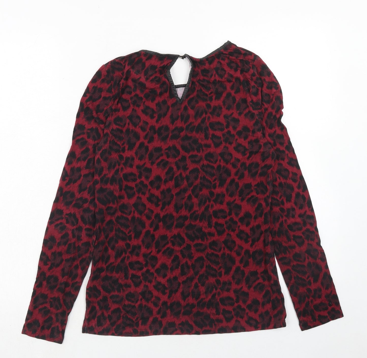 Oasis Womens Red Animal Print Viscose Basic Blouse Size M Boat Neck - Leopard Print