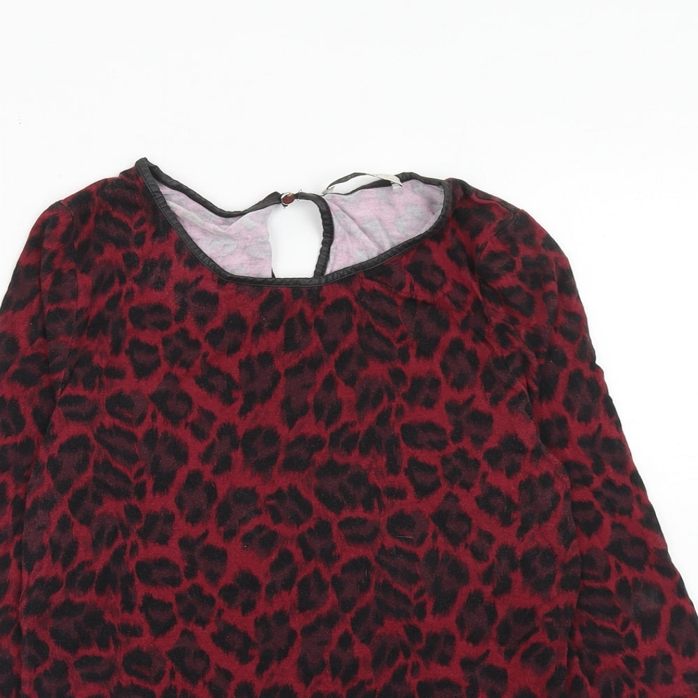 Oasis Womens Red Animal Print Viscose Basic Blouse Size M Boat Neck - Leopard Print