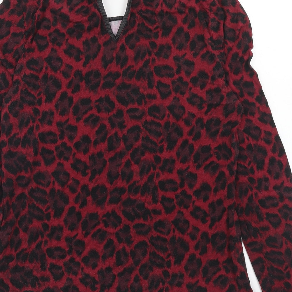 Oasis Womens Red Animal Print Viscose Basic Blouse Size M Boat Neck - Leopard Print