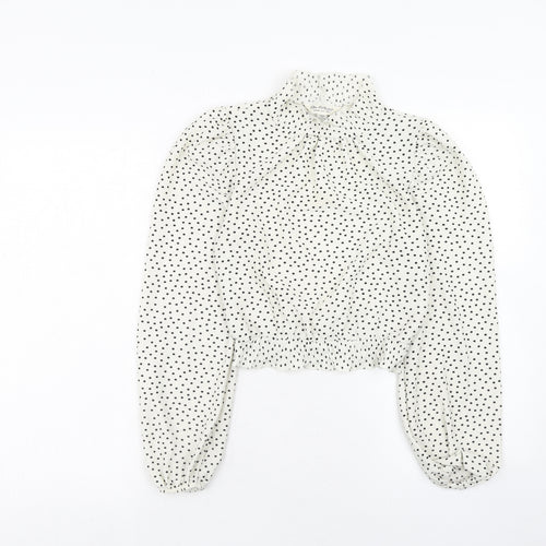 Miss Selfridge Womens White Polka Dot Polyester Cropped Blouse Size 6 High Neck
