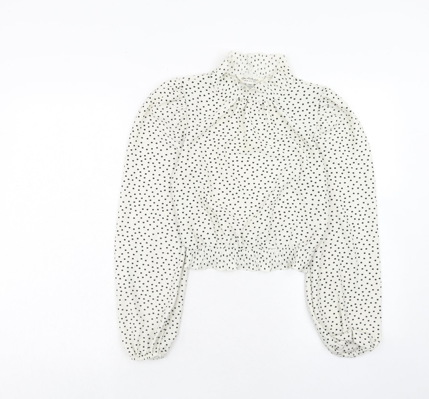 Miss Selfridge Womens White Polka Dot Polyester Cropped Blouse Size 6 High Neck