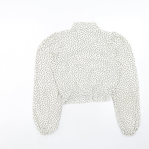 Miss Selfridge Womens White Polka Dot Polyester Cropped Blouse Size 6 High Neck