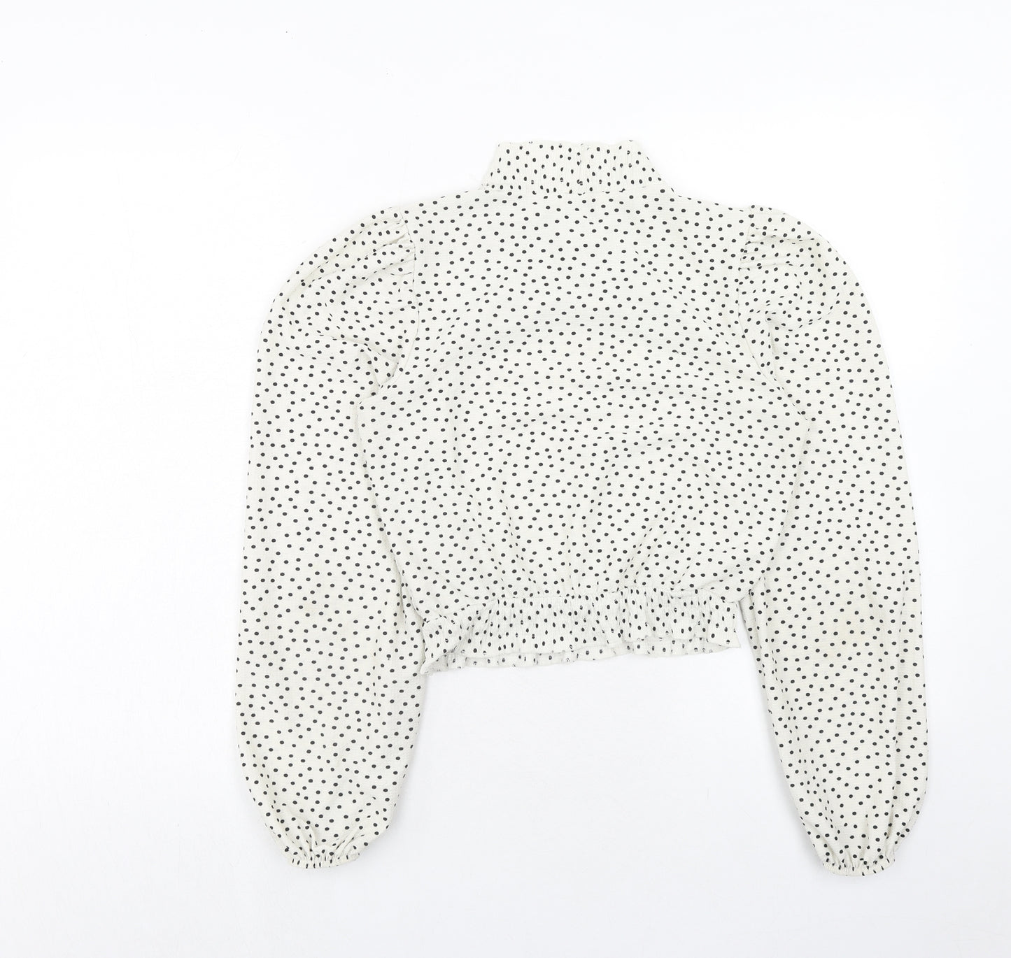 Miss Selfridge Womens White Polka Dot Polyester Cropped Blouse Size 6 High Neck