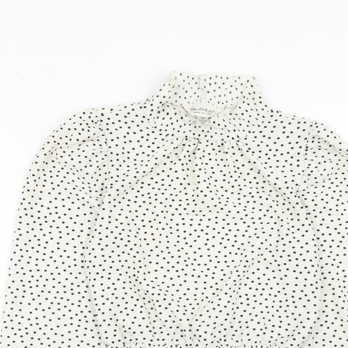 Miss Selfridge Womens White Polka Dot Polyester Cropped Blouse Size 6 High Neck