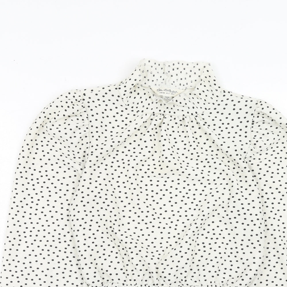 Miss Selfridge Womens White Polka Dot Polyester Cropped Blouse Size 6 High Neck