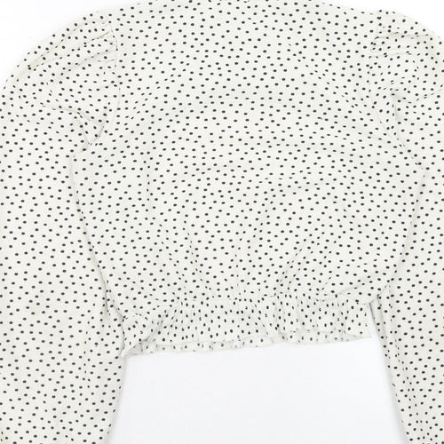 Miss Selfridge Womens White Polka Dot Polyester Cropped Blouse Size 6 High Neck