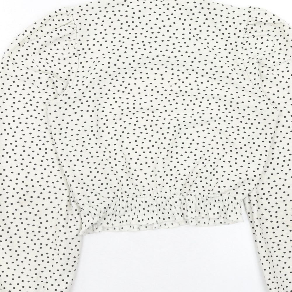 Miss Selfridge Womens White Polka Dot Polyester Cropped Blouse Size 6 High Neck