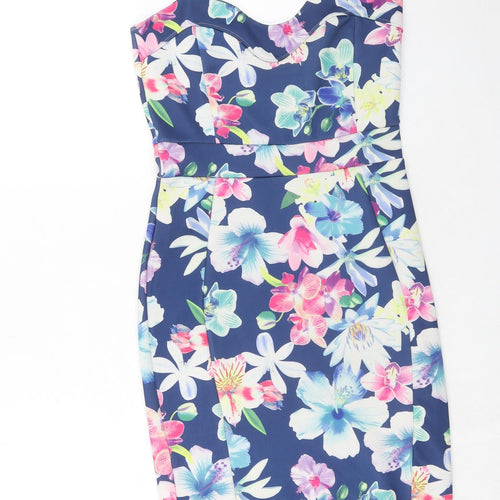Cameo Rose Womens Blue Floral Polyester A-Line Size 12 Sweetheart Pullover
