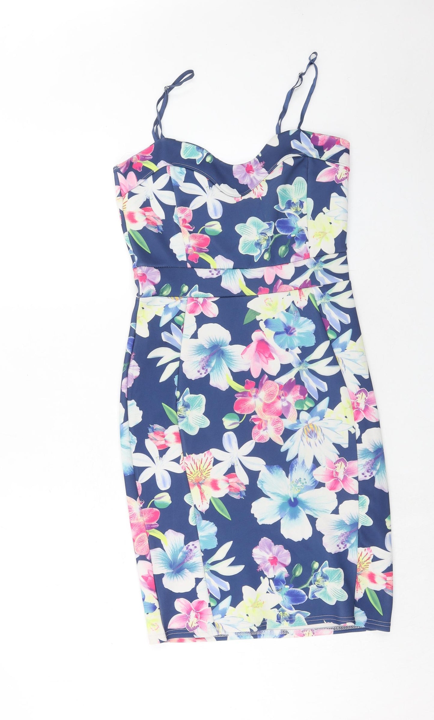 Cameo Rose Womens Blue Floral Polyester A-Line Size 12 Sweetheart Pullover