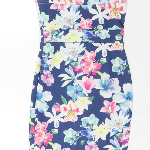 Cameo Rose Womens Blue Floral Polyester A-Line Size 12 Sweetheart Pullover