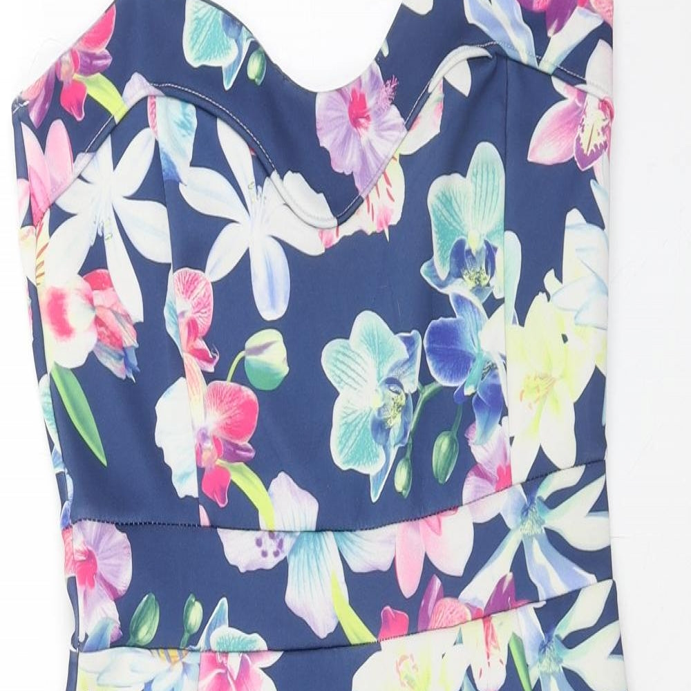Cameo Rose Womens Blue Floral Polyester A-Line Size 12 Sweetheart Pullover