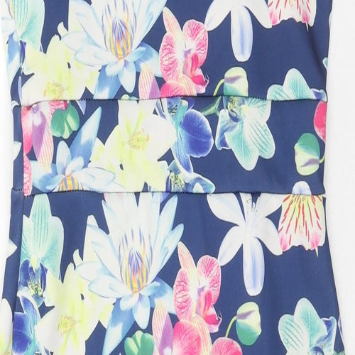 Cameo Rose Womens Blue Floral Polyester A-Line Size 12 Sweetheart Pullover