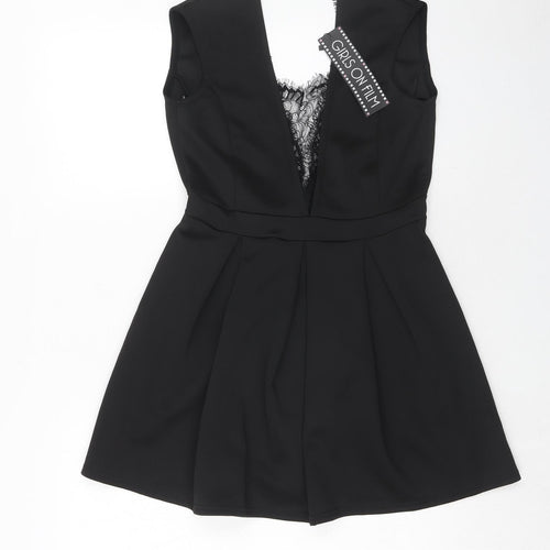 Girls On Film Womens Black Polyester Fit & Flare Size 12 Round Neck Zip