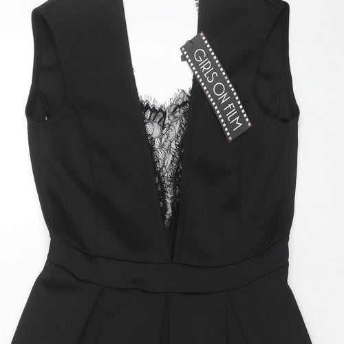 Girls On Film Womens Black Polyester Fit & Flare Size 12 Round Neck Zip