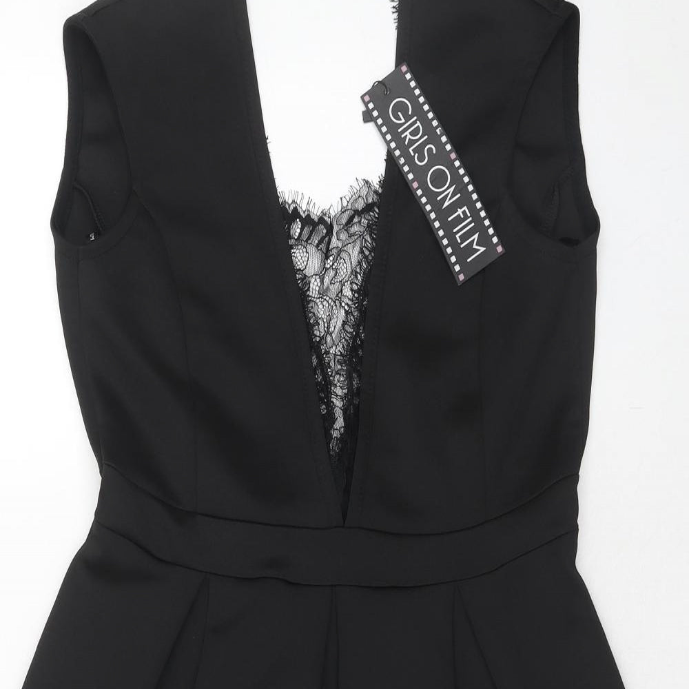 Girls On Film Womens Black Polyester Fit & Flare Size 12 Round Neck Zip