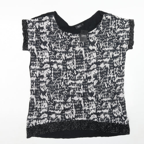 NEXT Womens Black Geometric Modal Basic Blouse Size 10 Boat Neck