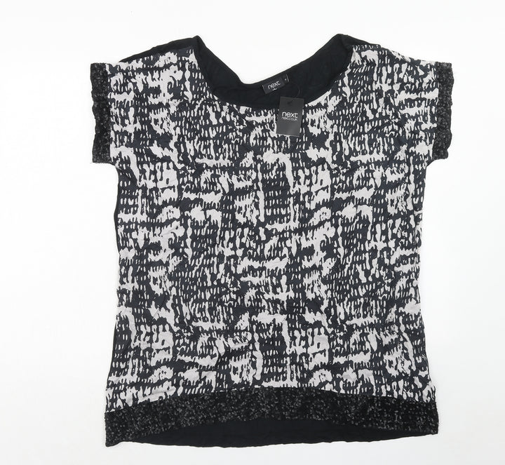 NEXT Womens Black Geometric Modal Basic Blouse Size 10 Boat Neck