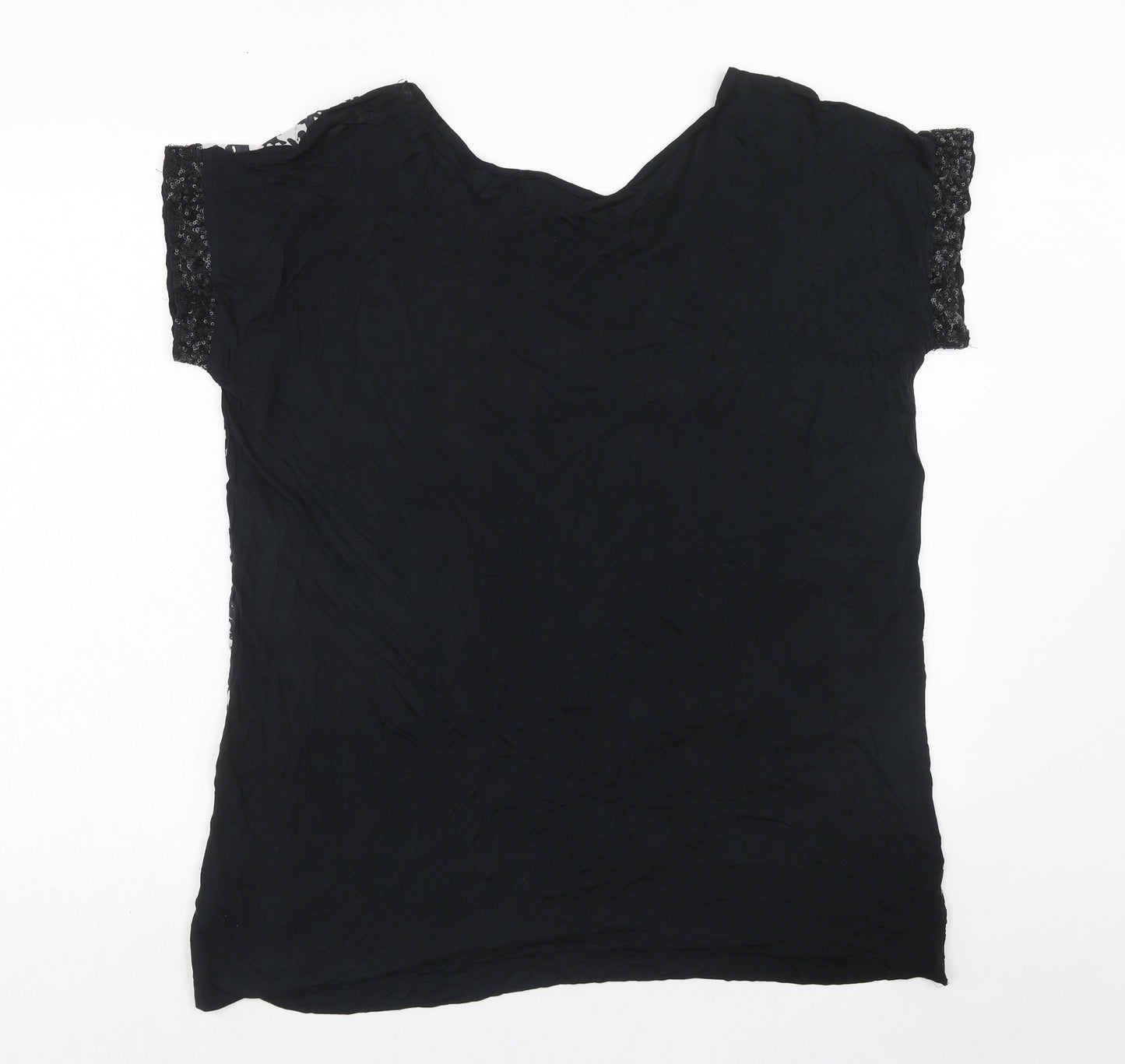 NEXT Womens Black Geometric Modal Basic Blouse Size 10 Boat Neck