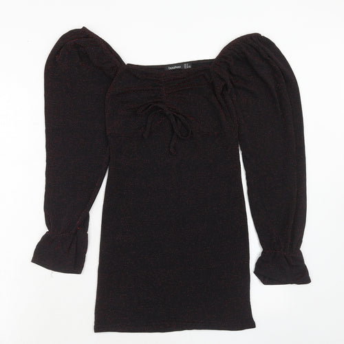 Boohoo Womens Red Polyester Mini Size 12 Round Neck Pullover