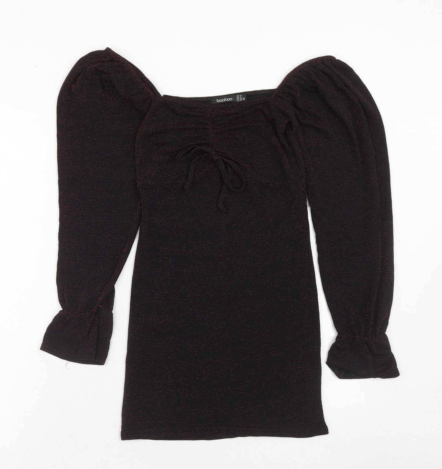 Boohoo Womens Red Polyester Mini Size 12 Round Neck Pullover